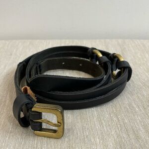 COBALT Leather Double Slim Strand Metal Ring Details Bohemian Western Style Belt